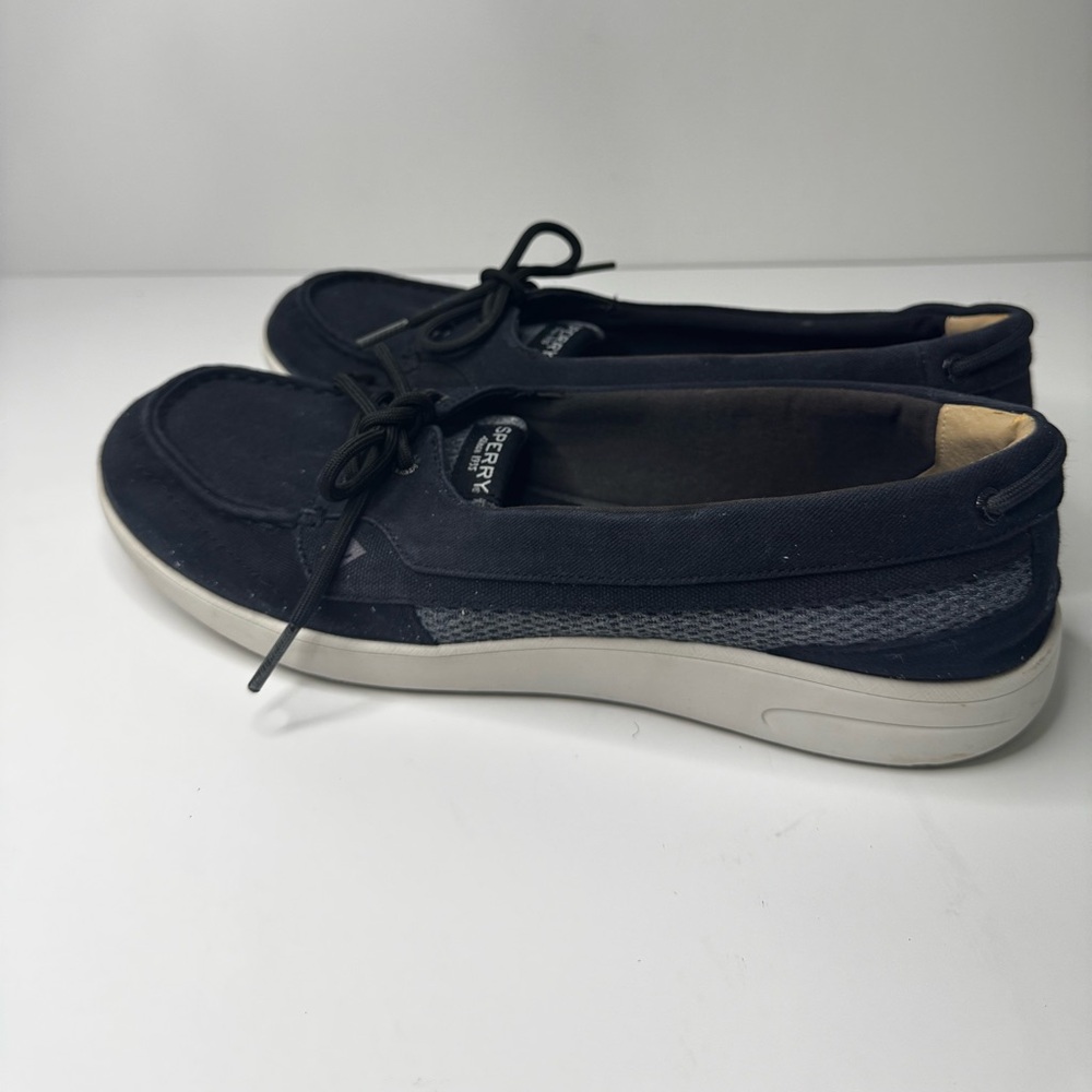 Sperry Top Sider 2-Eye Boat Shoes Fabric Lace Up Black Women’s Sz 11